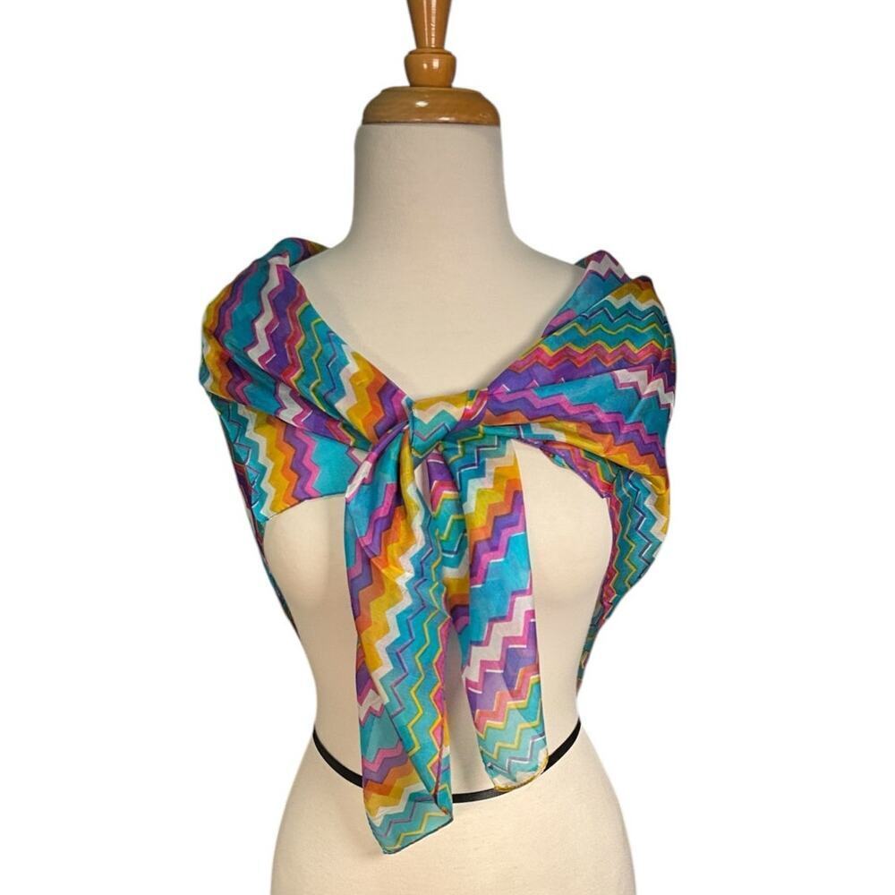 Festival Boho Raj 100% Large Silk Scarf Colorful Fun Classic One Size NWT - Picture 3 of 10